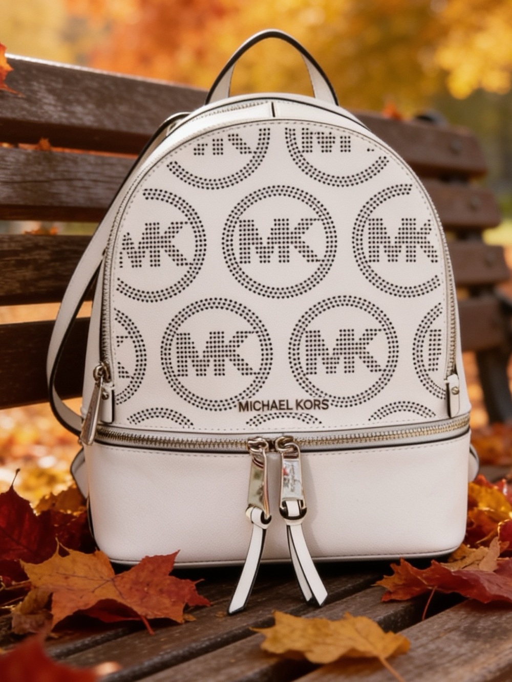 Michael Kors mongramed & engraved branding,soft leather,white 9.5x12,roomy